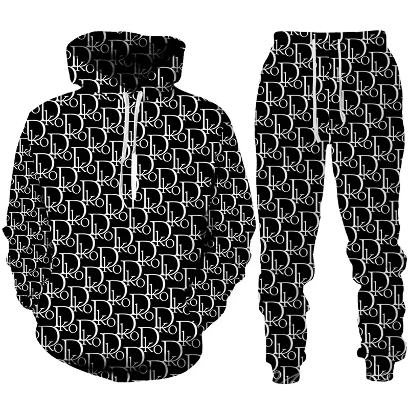 Autumn Winter Men Tracksuit Suits Man Hoodie Sweatpants Set Fashion 3D Printting Casual Personality Jogging Clothing Suit
