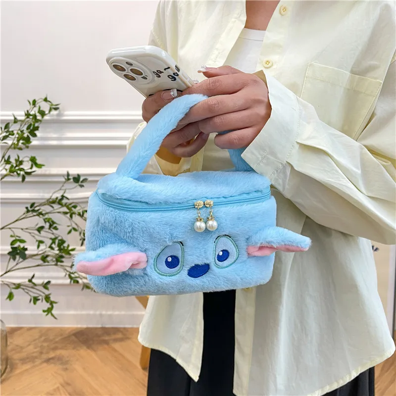 Disney-bolsa de pelúcia fofa para mulheres e meninas, bolsa dos desenhos animados, bolsa de armazenamento com zíper, grande capacidade, ponto,