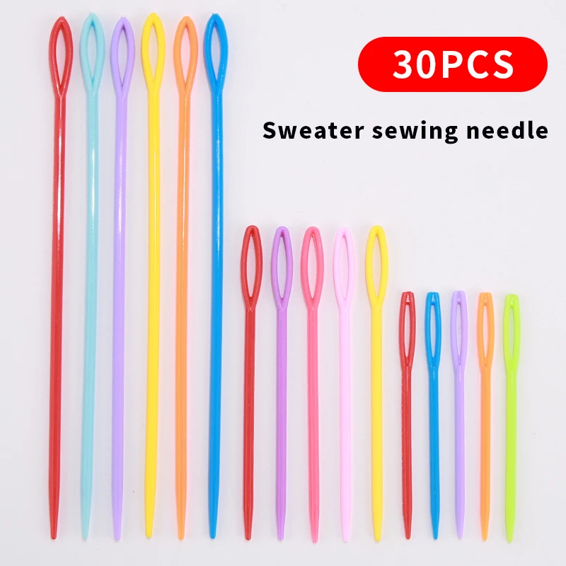 30 sztuk mieszane kolory 7/9/15cm plastikowe igły do ​​robienia na drutach szydełko wełniane igły do ​​przędzy dzieci DIY sweter narzędzia tkackie akcesoria