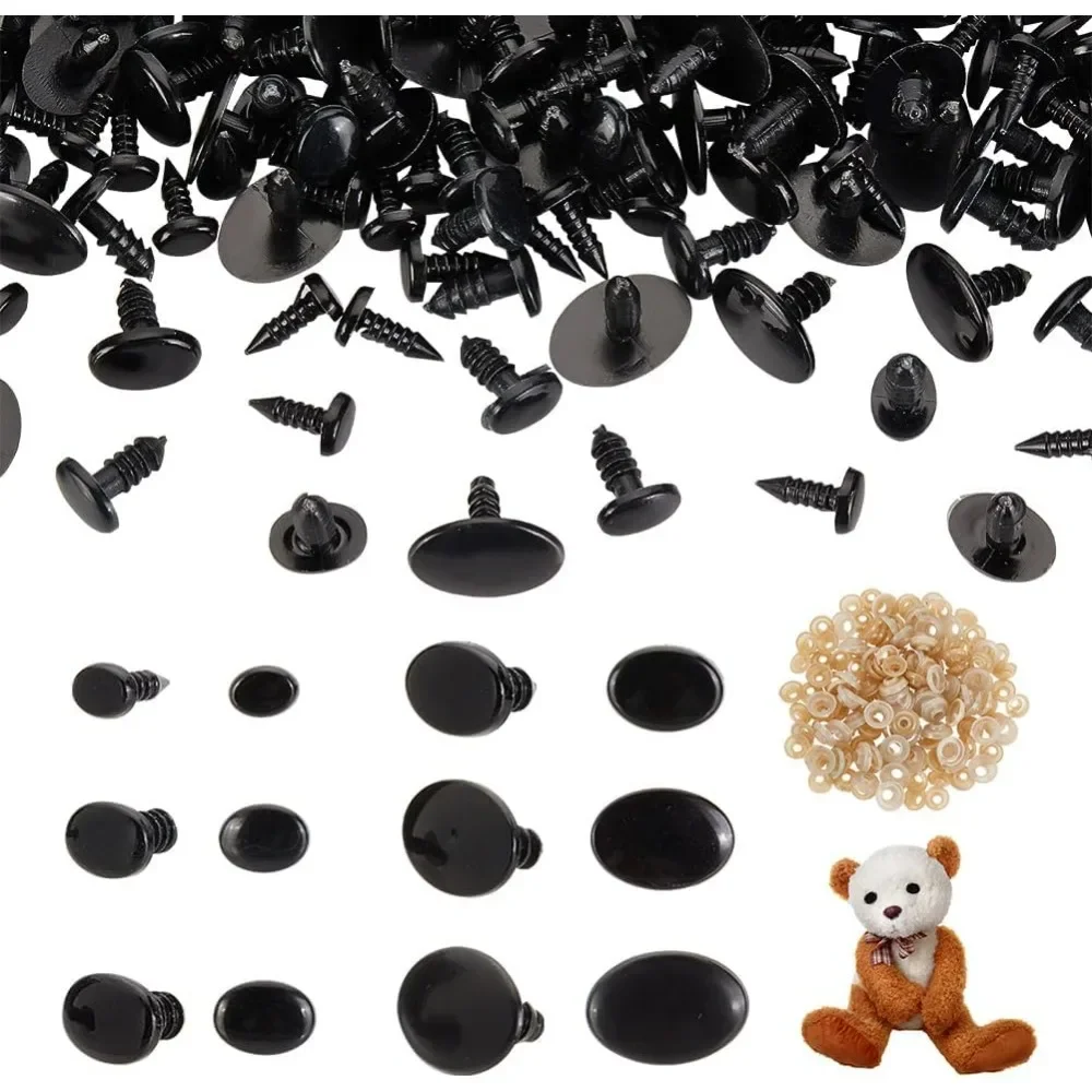 320Pcs Plastic Safety Eyes, 6 Sizes Craft Safety Eyes with Washers, Oval Crochet Eyes Black Safty Eyes for Puppet, Plush Animal