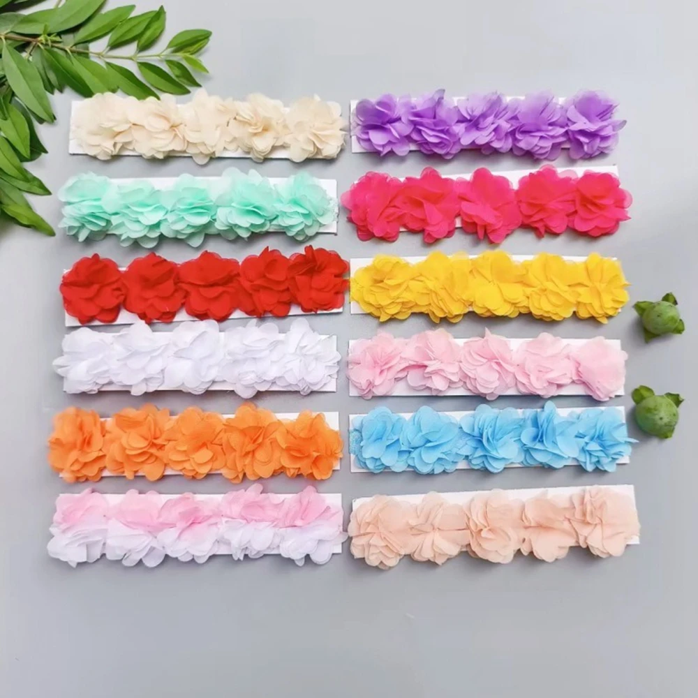 1PCS Baby Flower Headband Pink White Chiffon Hair Bands Handmade DIY Headwear Hair Accessories for Kids Children Newborn Toddler