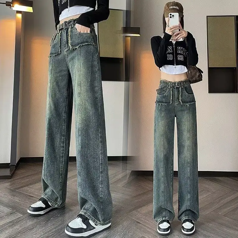 

American Sle Vintage High Waist Wide Leg Jeans Women's New 2026 Loose Slimming Dra Floor-Length Straight Leg Pants