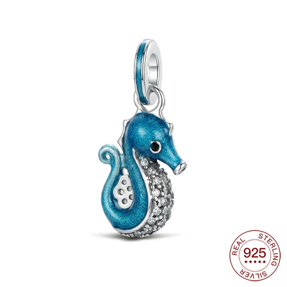 925 Sterling Silver Turtle Dangle Charm with Blue Opal