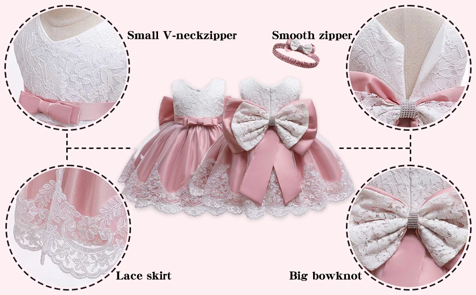 LZH Baby Mädchen Kleid Neugeborene Kleidung Prinzessin Kleid + Kopfbedeckung Für Kleinkind Geburtstag Hochzeit Taufe Kleinkind Party Weihnachten Kleid – Detail 3