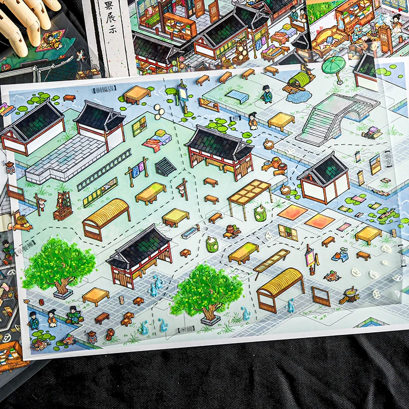 سلسلة رعب صغيرة ملصقات مناظر طبيعية كبيرة جدًا مكونة من 4/6 قطعة Liaozhai Zhiyi تحت عنوان مشهد مصغر أدوات مكتبية مزخرفة