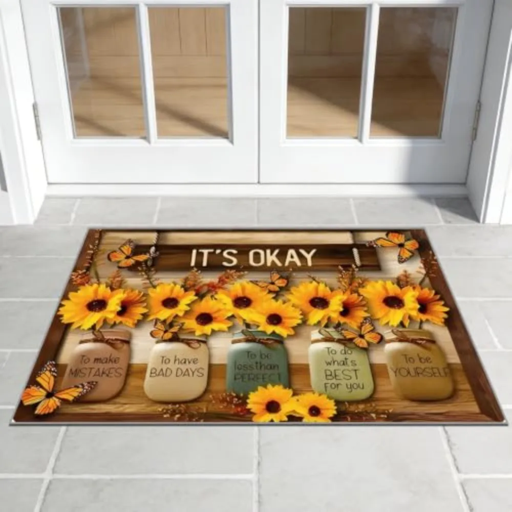 Ectangular Floor Pad Rustic Farmhouse Theme Elegant Handwritten English Words Slogan Panel Blanket for Apartment Lounge Decor