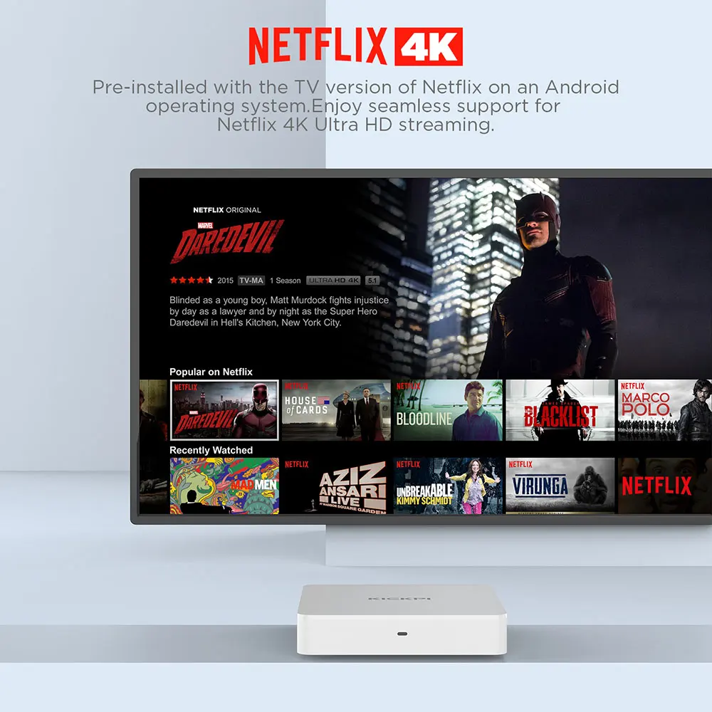 KICKPI KP1 صندوق التلفزيون المعتمد من Google&Netflix Android 12 Amlogic S905Y4 2GB 32GB دعم الصوت AV1 1080P 5G Wifi BT5.0 Androidtv