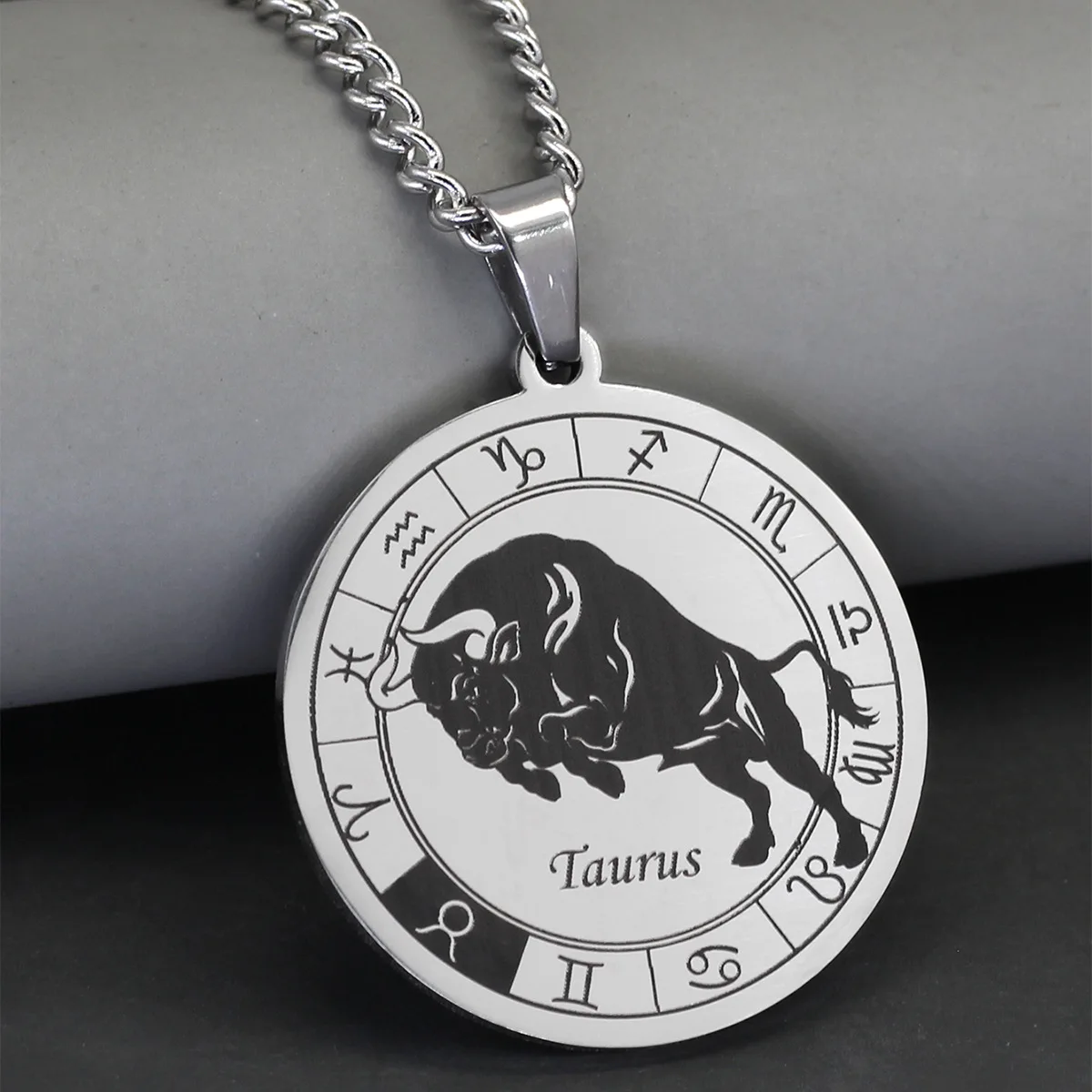 Stainless Steel Zodiac Sign Necklace for Women Men 12 Constellation Libra Symbol Pendant Garnish Amulet Collar