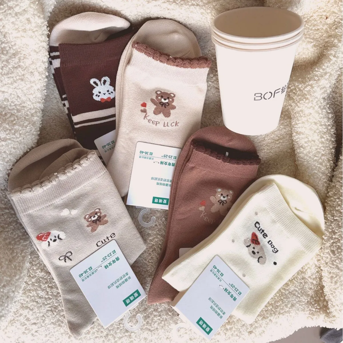 

5 pairs Women's Socks set Japanese Cute Cartoon Bear Kawaii Sweet Mid tube Socks Comfortable Breathable Cotton Socks for girl