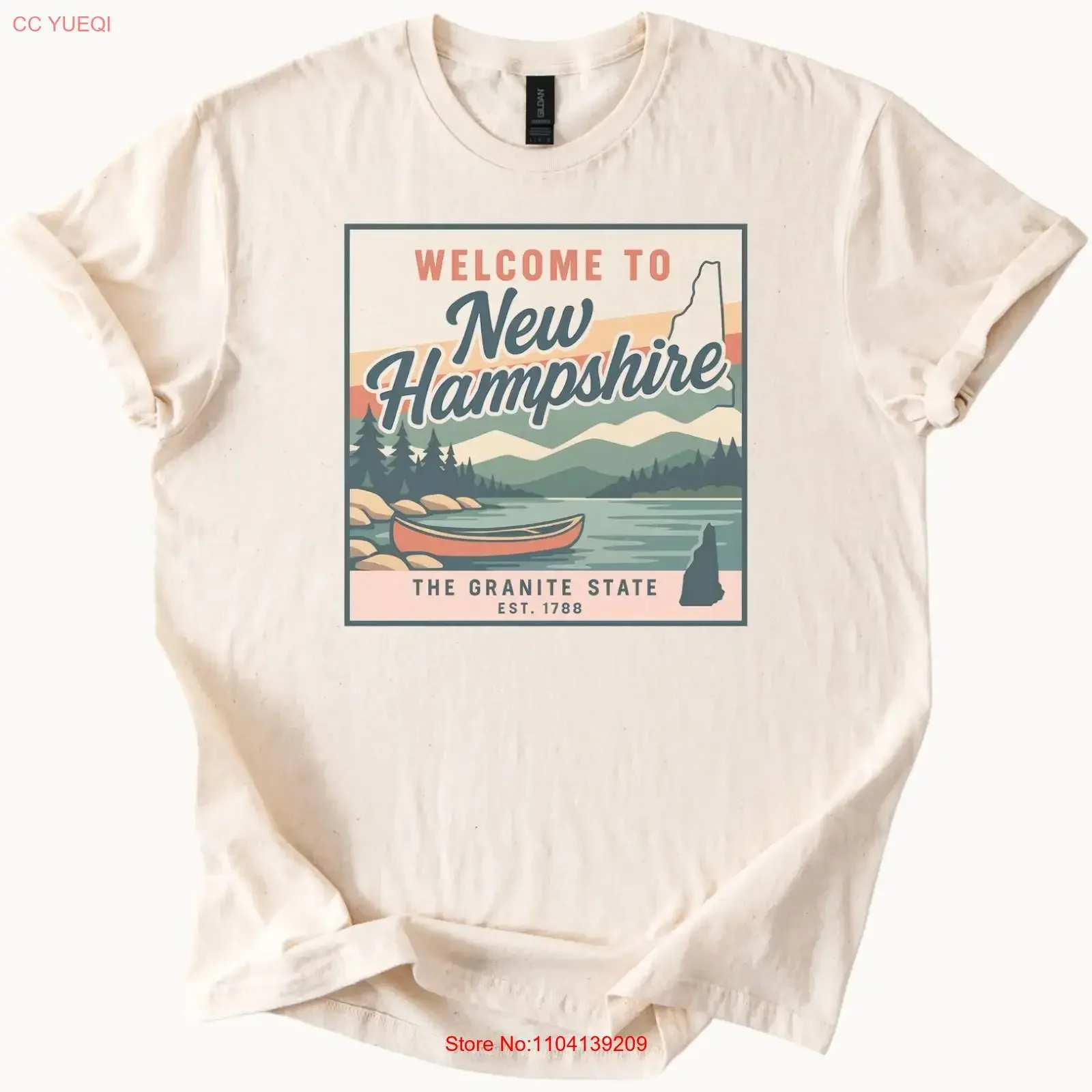 Camiseta New Hampshire Scenic Canoe Lake Mountains The Granite State 1788, camiseta vintage lavada para uso diario, elegante