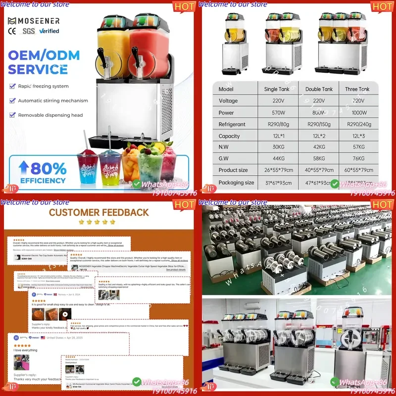 CE Certificate Moseener Slushie Machine Boba Equipment SPACE 3 Bowls Commercial Slushy Machine Slushie Machine 12L X 3