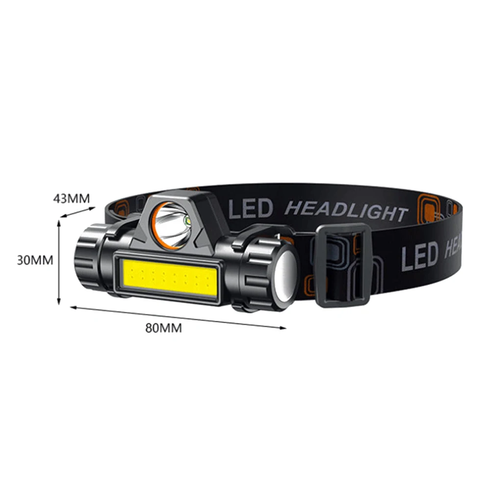 COB LED Headlamp Headlight with Built-in Battery Flashlight USB Rechargeable Head Lamp Torch 6 Lighting Modes Work Light