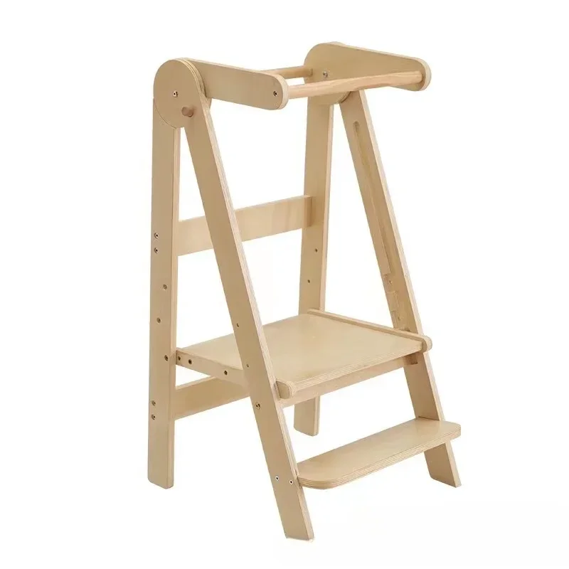 Taburete de paso de cocina para niños y niños pequeños con riel de seguridad, torre de pie para mostrador de cocina, Natural