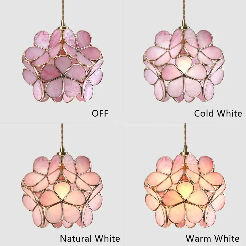 

Tiffany Glass Kitchen Bedroom Dining Living Room Home Lighting Hotel Hanging Light Fixture Nordic Flower Copper Pendant Lamp