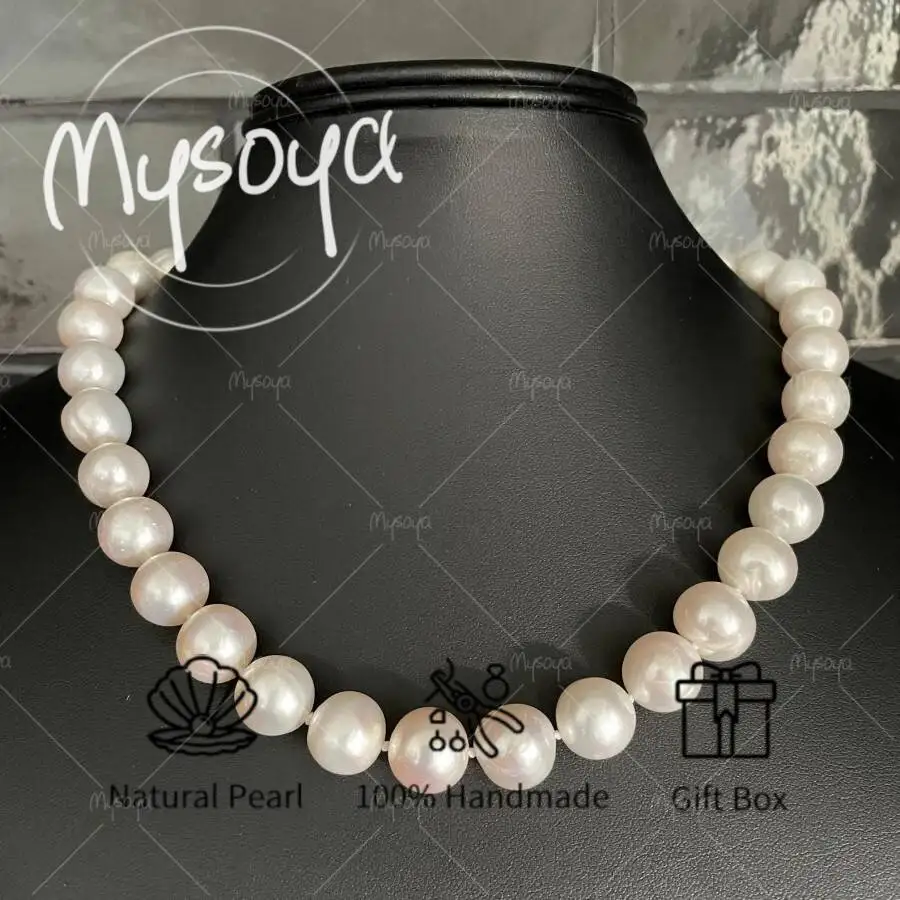 

Ожерелье MYSOYA из крупных белых пресноводных жемчужин 12 мм + жемчужина, в подарочной коробке, подарок на день рождения, свадебные украшения, подарок для него/нее