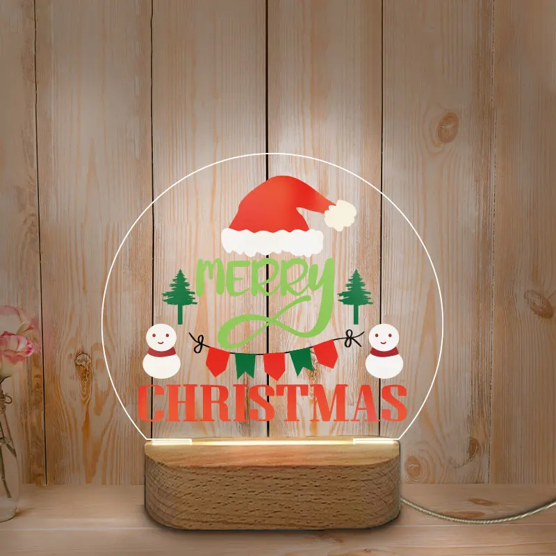 Personalized Color Printing Night Lamp Christmas Decoration USB LED Night Light Wooden Base NightLight for Home Baby Mother Room