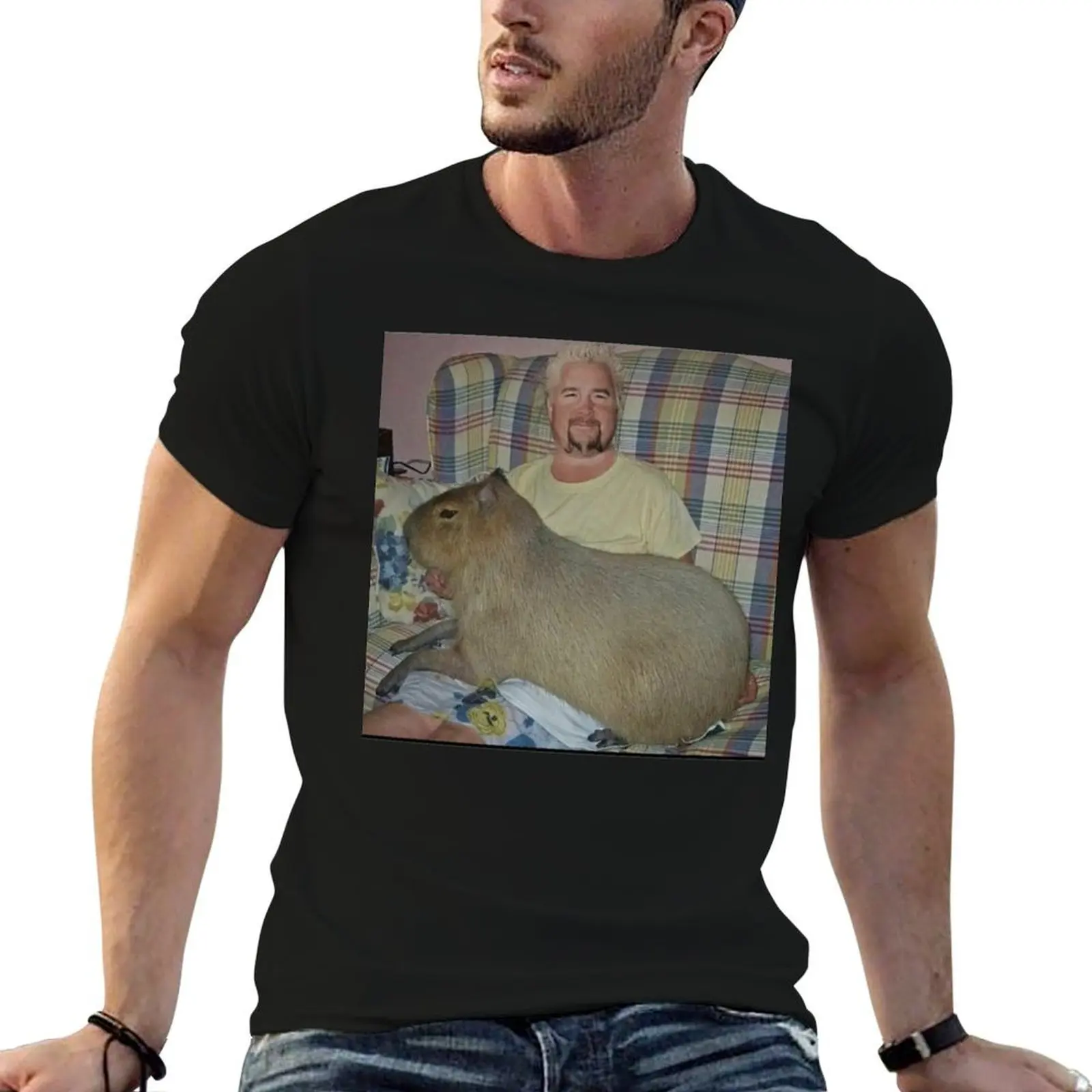 guy fieri with capybara T-Shirt man t shirts high quality luxury brand anime tshirt man t shirt luxury T-shirt