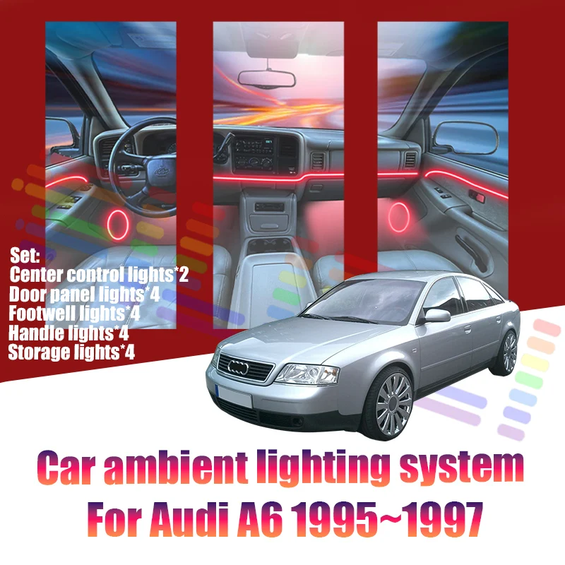 Luces LED Ambientales para Audi A6 1995~1997 4A MK1, Luces de Atmósfera Coloridas, Tira de Neón Interior para Auto, Iluminación RGB de 64 Colores, Accesorios para Auto