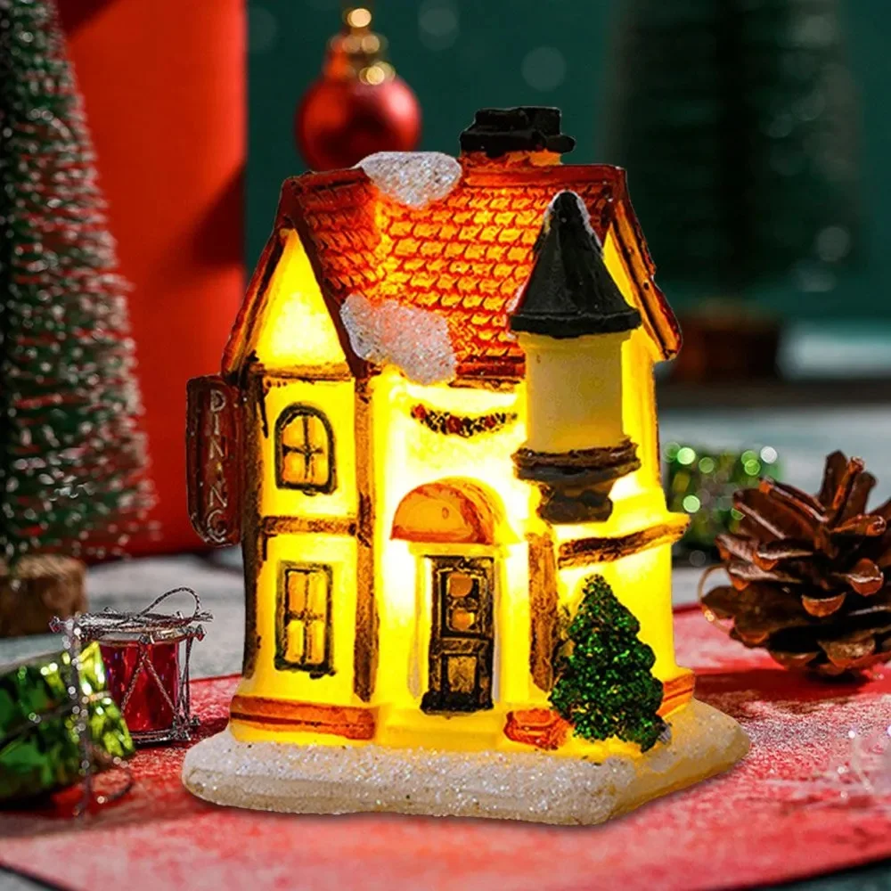 

Christmas Decoration Resin Christmas House Micro Landscape Luminous Snow House DIY Home Decorative Ornaments Christmas Gifts