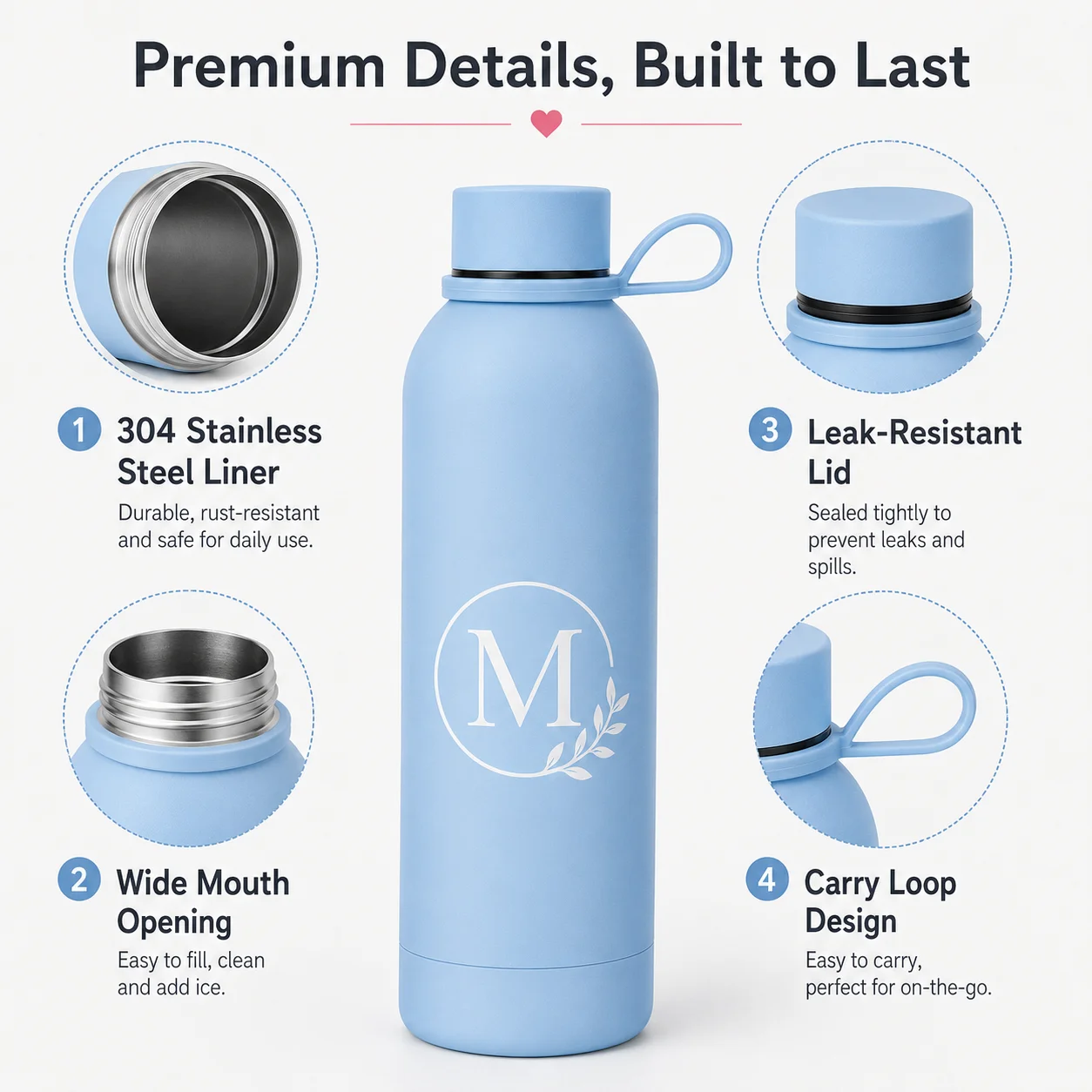 Personalized Custom Name Pattern Water Bottle Stainless Steel Vacuum Insulated Flask Portable Travel Thermos Engraved Gifts view 3