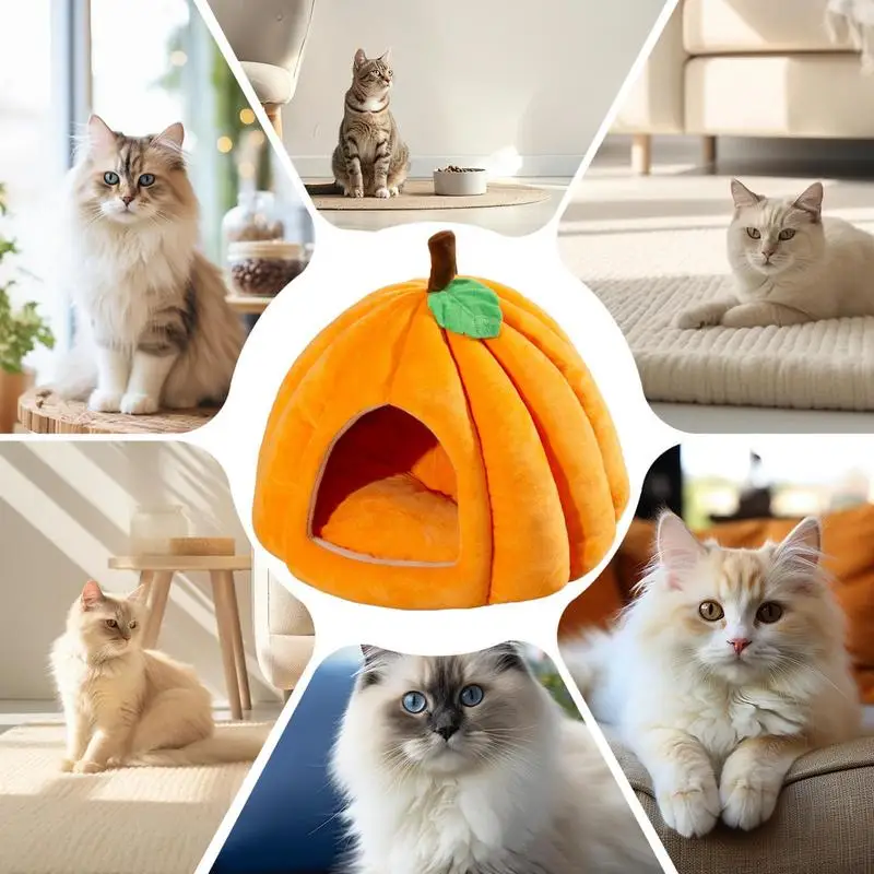 Halloween Pumpkin Cat Nest Autumn And Winter Warm Cat House Closed Cat Kennel Pets Halloween Pets Cave House Cave Bed supply