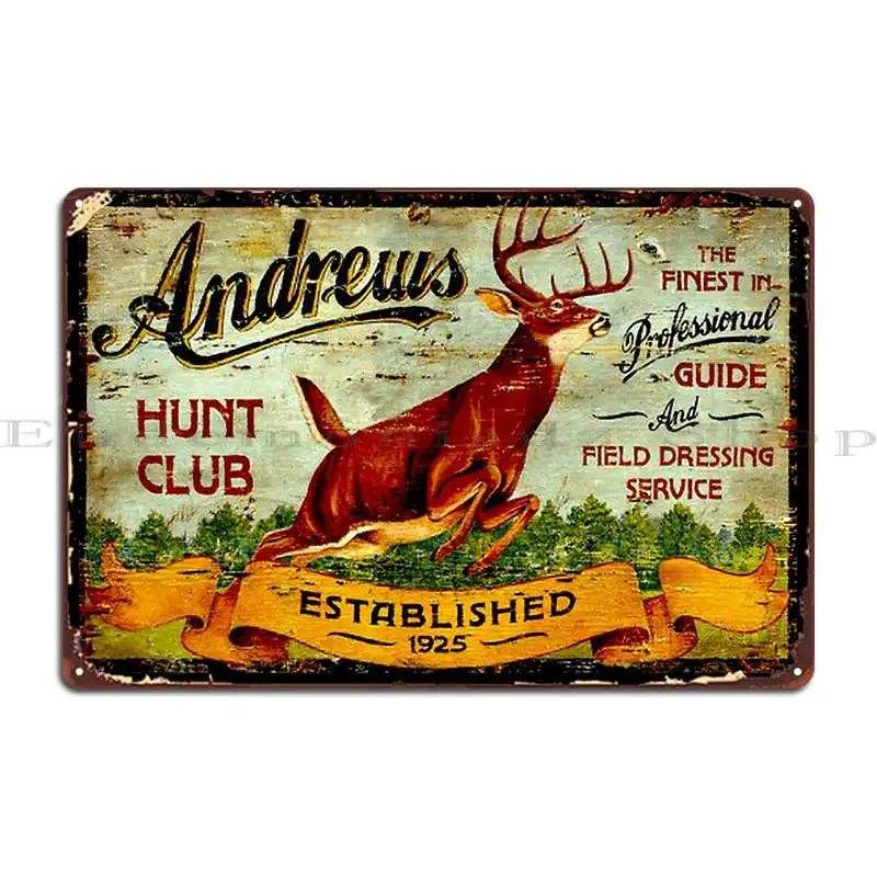 Andrews Hunt Club Vintage Hunting Print Metal Sign Poster Customized Garage Garage Bar Cave Mural Tin Sign Poster