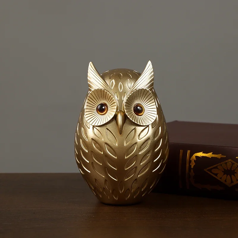 Resin Owl Statue Cute Golden Owl Figurines Nordic Home Decoration Animal Sculpture Crafts Interior Living Room Desktop Ornaments