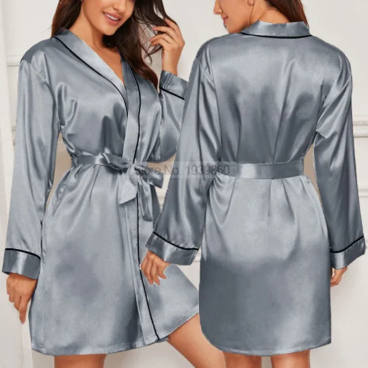 Bridal Robe Sleepwear Women Nightgown Lingerie V-Neck Bridesmaid Kimono Dressing Gown Nightdress Loose Bathrobe Summer Nightwear