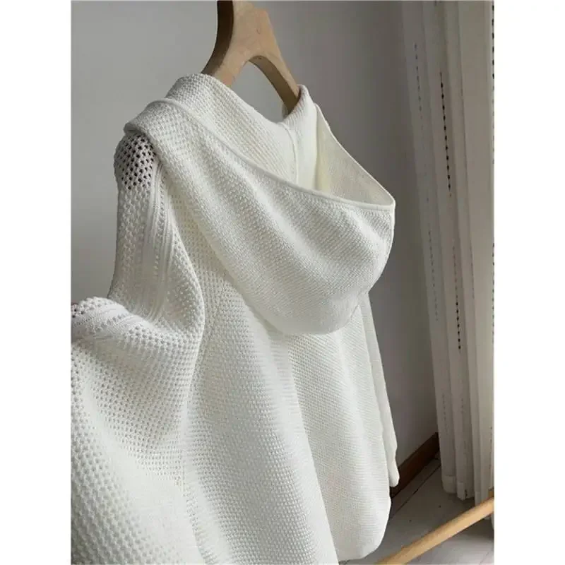 

2025 Spring New Hollow Out Hoodie Women Loose Casual Long Sleeve Knitted Sweater Overshirt