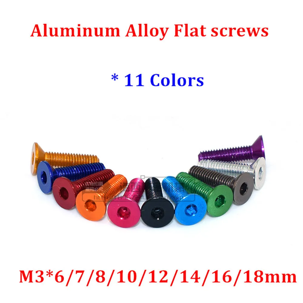 10 Stück M3 Aluminiumlegierung 7075 Flachschrauben DIN7991 M3 * 6/8/10/12/14/16/18 mm Innensechskant-Senkkopfschrauben Bolzen eloxierte Farbe