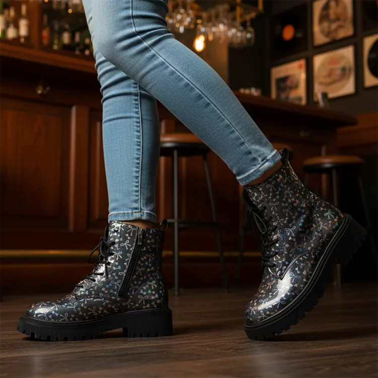 Women Platform Boots Lace Up Outdoor Comfortable Ankle Boots 2025 New Winter Vintage Chunky Heel Designer Shoes Zapatos De Mujer