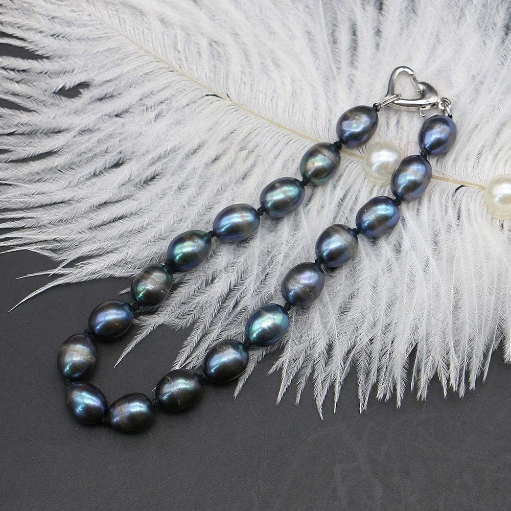 Unique Baroque-Style Rice-Shaped Peacock Black Freshwater Pearl Spaced Beaded Bracelet 7-8mm Women's Vintage Wrist Jewelry Gift