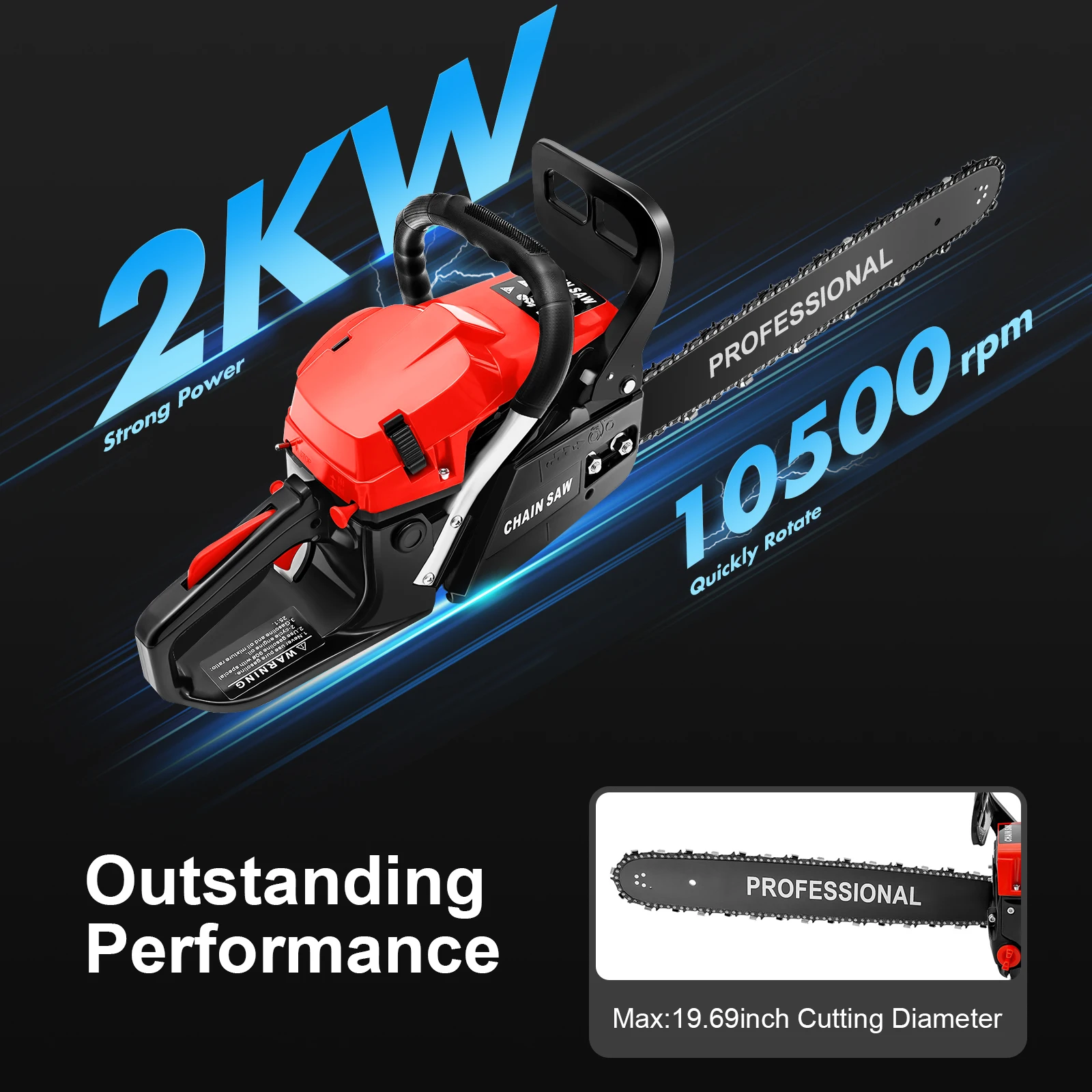 

Petrol Chainsaw Handheld Gasoline Red Black PP Manganese Steel Modern Manual Start Chainsaw