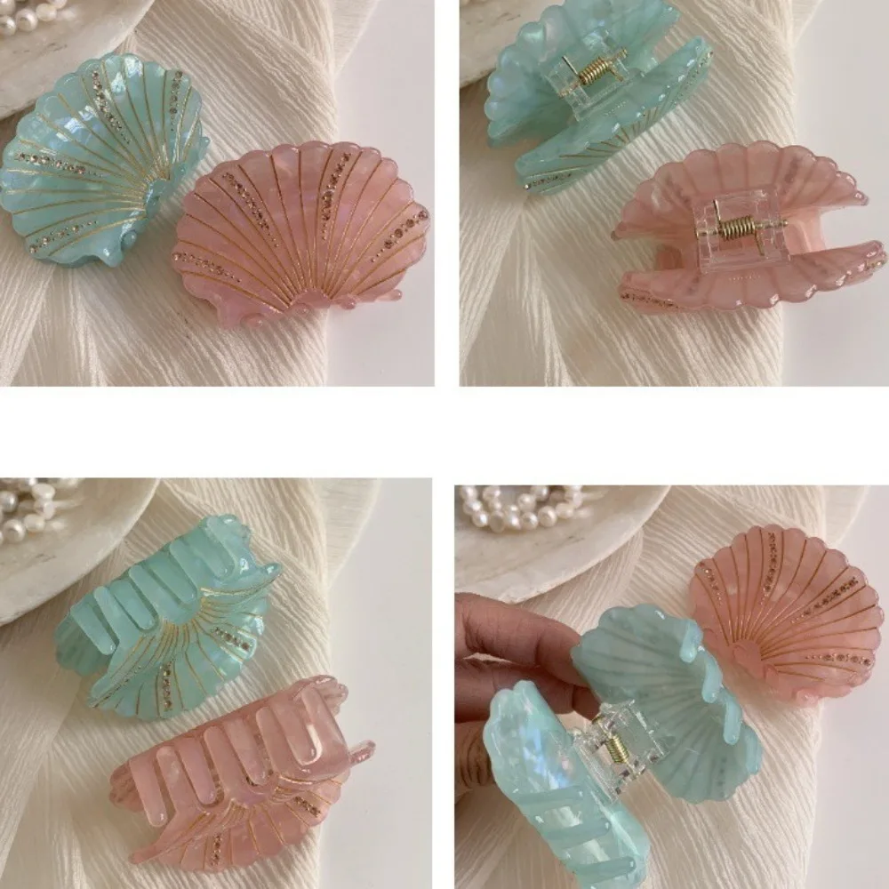Retro Acetic Acid Acetate Shell Hair Claw Jewelry Non-slip Shell Shark Clip Acrylic Shiny Rhinestone Crab Clip Ladies