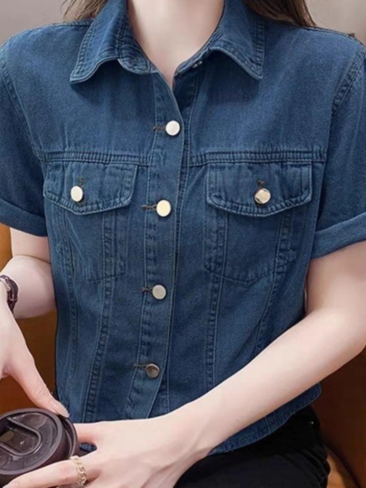 

ort Sve Denim Jaet Женская весна-лето Повседневная Sli ort Design Свободный верх с высокой талией для поездок на работу Sle