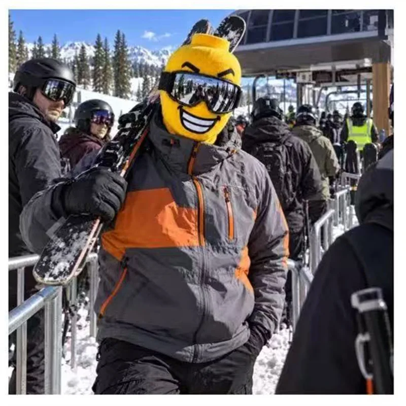 Funny Yellow Emoji Tongue Out Knitted Balaclava Winter Windproof Full Face Mask Ski Snowboard Cycling Hat Men Women Halloween Pa