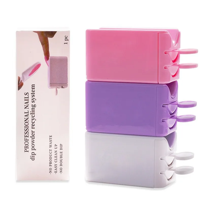 Nail Art Double Layer Powder Recycling Box Portable Chrome Dust Collector with Funnel for Acrylic Glitter Container
