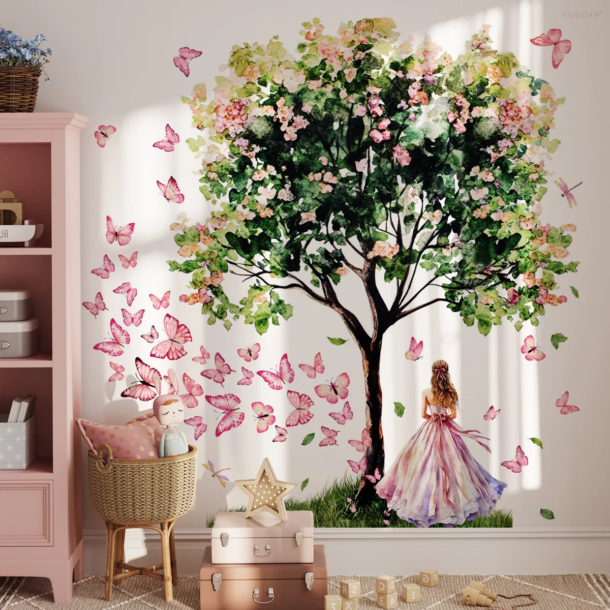 

Floral Butterfly Tree Girl Creative Wall Stickers Self-Adhesive for Bedroom Living Room Home Decorations