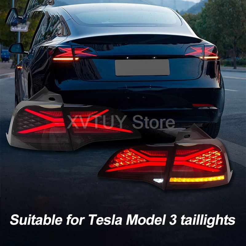 Car Taillights for Tesla Model 3 Model Y 2019-2022 LED Tail Lamp Assembly Driving Lights Turn Signals Modification Accessories