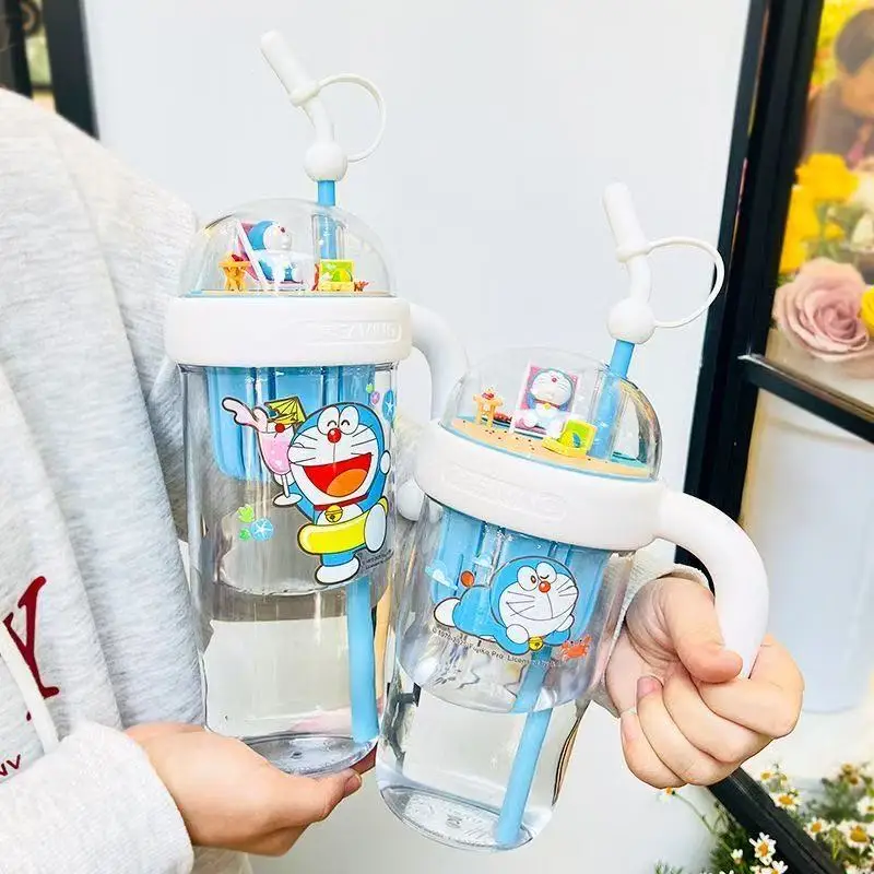 

Doraemon Large Capacity Straw Water Bottle Portable Heat Resistant Sports Cup Cute Cartoon Water Cup For Kids Women Gift