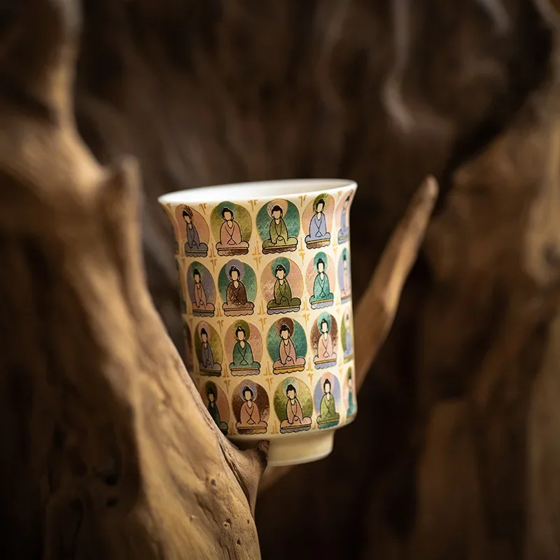 Dunhuang Ceramic Large Master Cup Kung Fu Tea Set TeaCup Mogao Grottoes Murals Zen Thousand Buddhas Cup Tea Ceremony Accessories