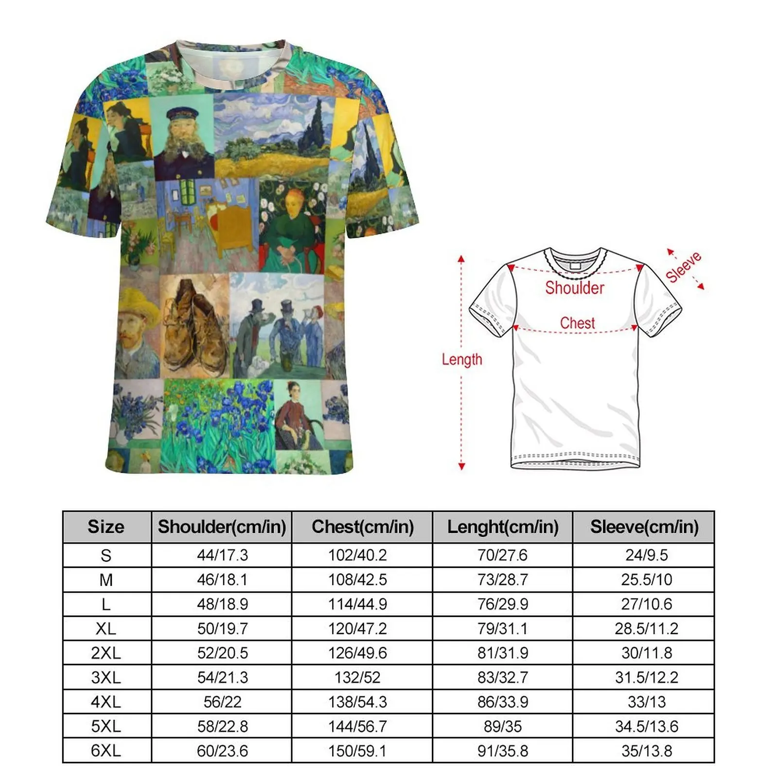 Original T Shirt Van Gogh T-Shirts Colorful Paintings Kawaii Novelty Tees For Men Short Sleeve Pattern Oversized Clothes