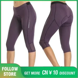 Santic Women Cycling Shorts MTB 4D Padding Bicycle Cropped Pants Breathable Mesh Reflective High Elasticity Quick-Dry Leggings