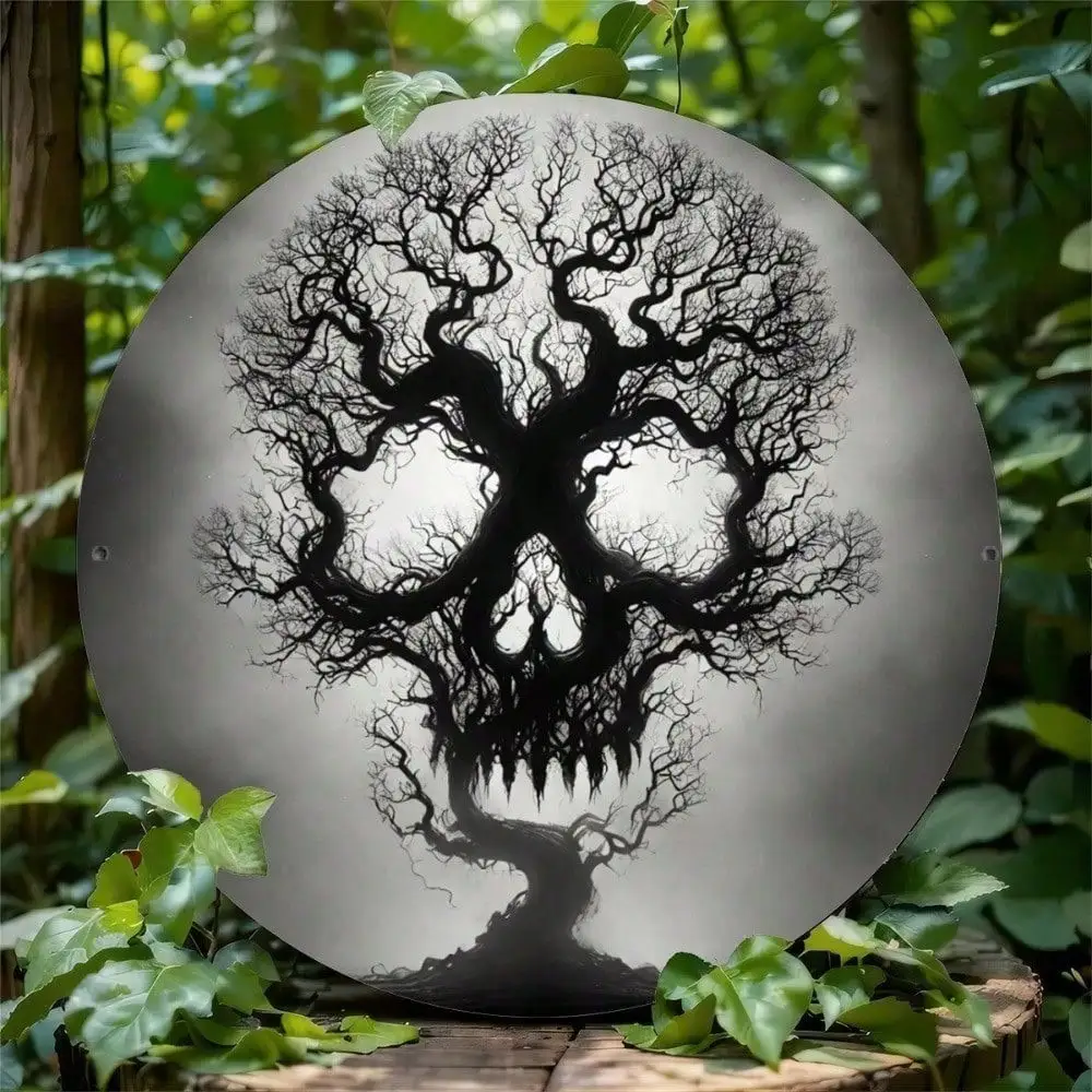 Gothic Totenkopf Baum Metall Blechschild 8x8 Vintage Rustikale Wanddekoration für Home Bar Man Cave