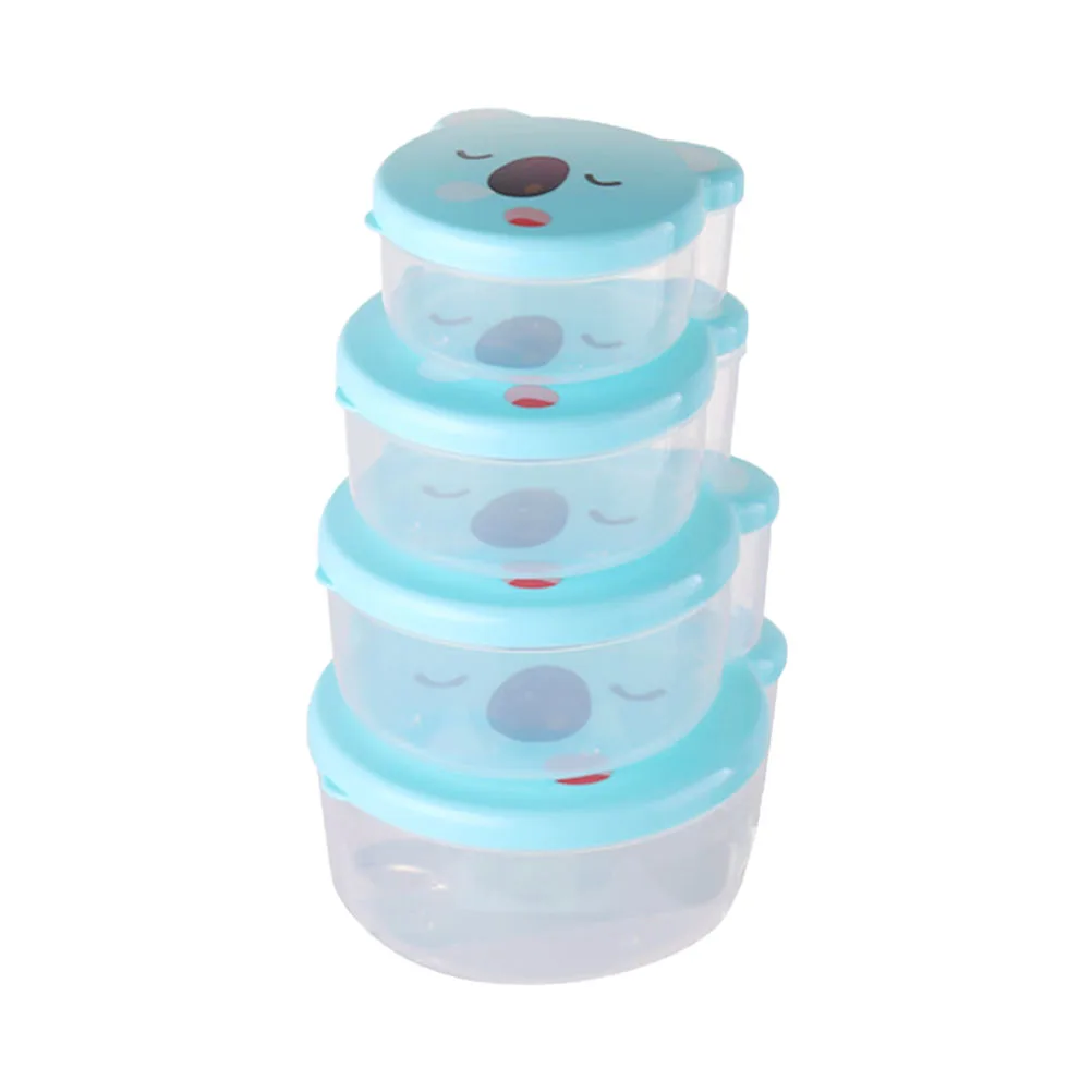 

4pcs Cartoon Bear Storage Boxes Sky Blue Vegetable Fruit Food Containers Dust Insect Resistant Kitchen Hotel Restaurant Use