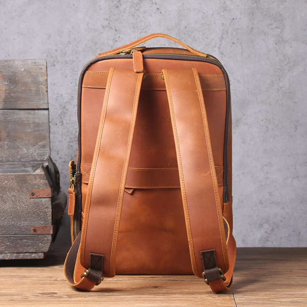 S.WORKER Vintage Echtleder Herrenrucksack 16" Laptop-Tasche Lässige Crazy-Horse-Leder Schultasche Handgefertigte Taschen für Männer – Detail 22