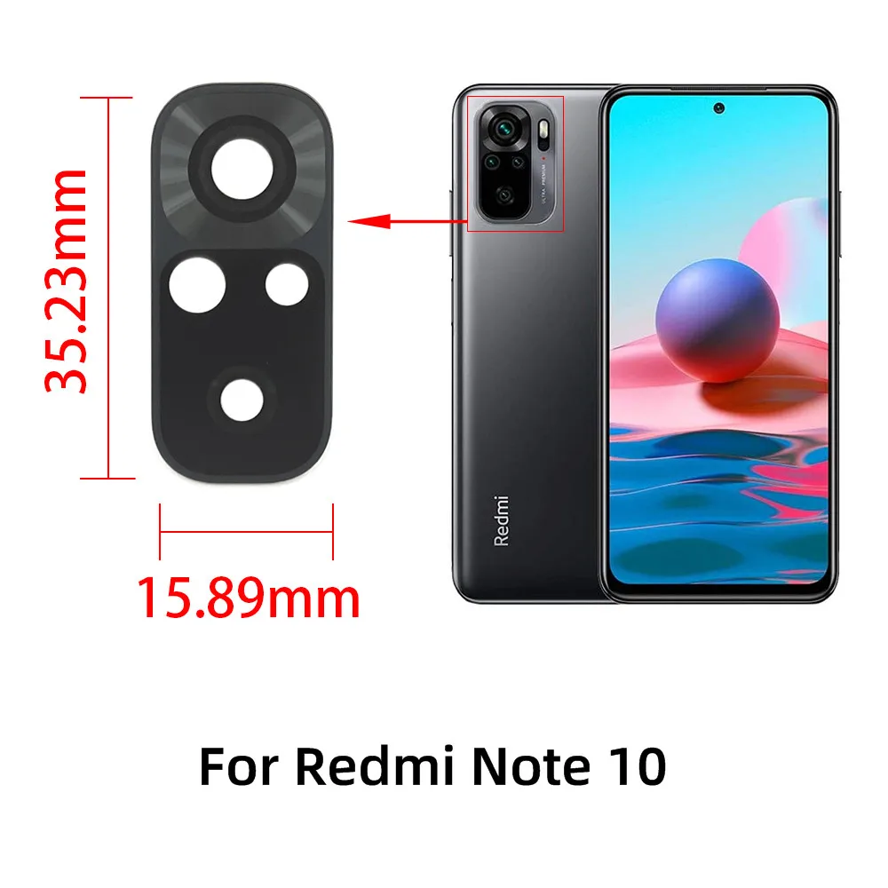 Rückfahr kamera Glas linse für Xiaomi Redmi Note 10, 10s, 10 Pro , 10 Pro Max,10t, 10 5g Haupt kamera Glas abdeckung mit Aufkleber