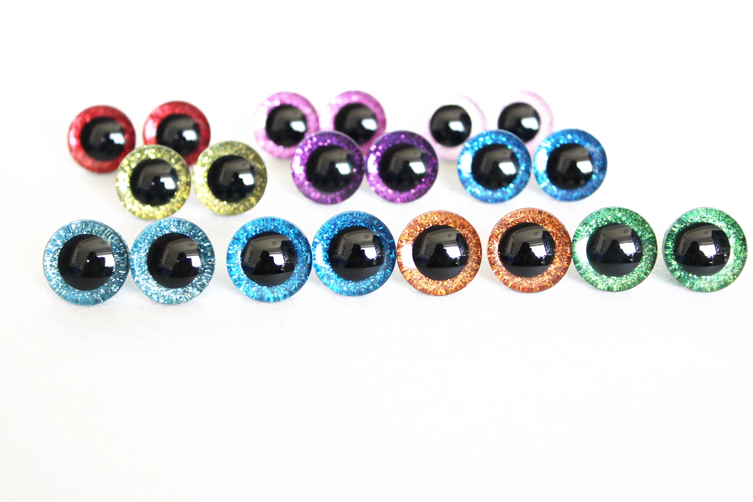 

10pairs 3D Glitter pupil eyes with hard washer for diy doll findings size color option 9mm-35mm