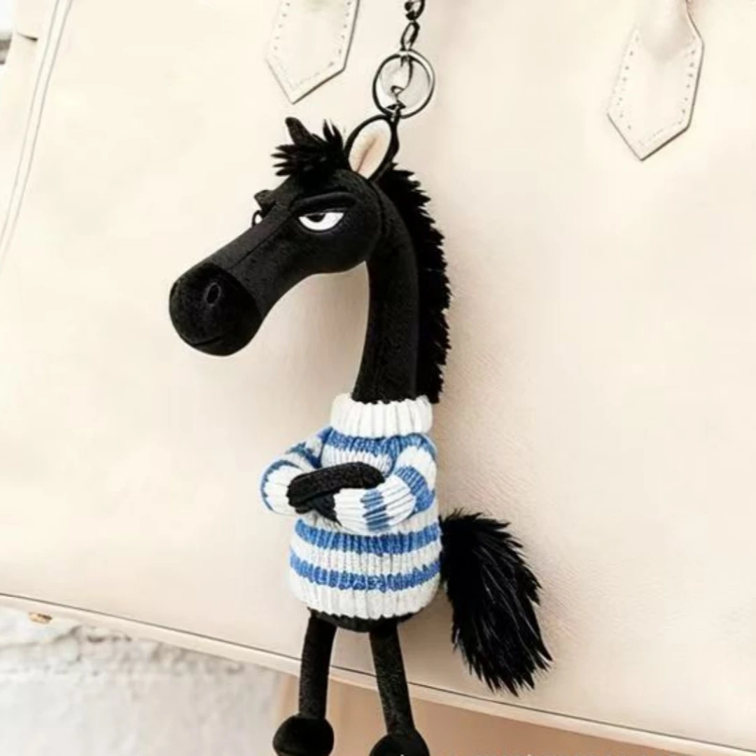 Black Horse Decoration Equestrian Horse Backpack Pendant Black Plush Horse Keychain Meticulously Stitched Equestrian Keychain