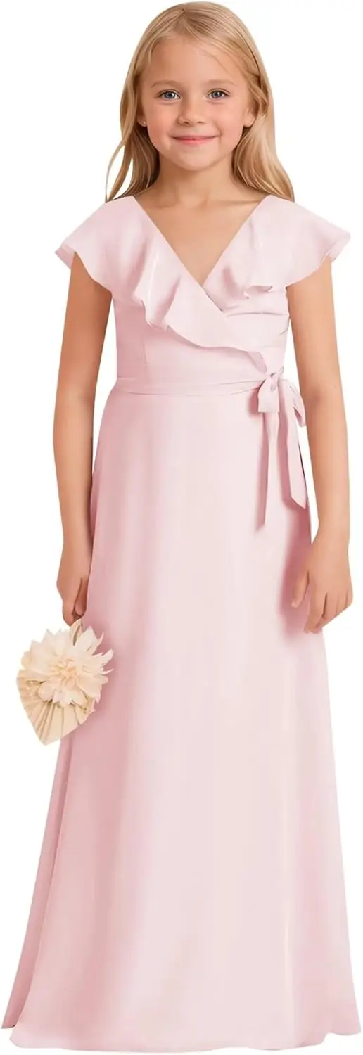 A Line Short Sleeves Junior Bridesmaid Dresses for Wedding Chiffon A-Line Formal Party Flower Girl Dress  Girl Dress
